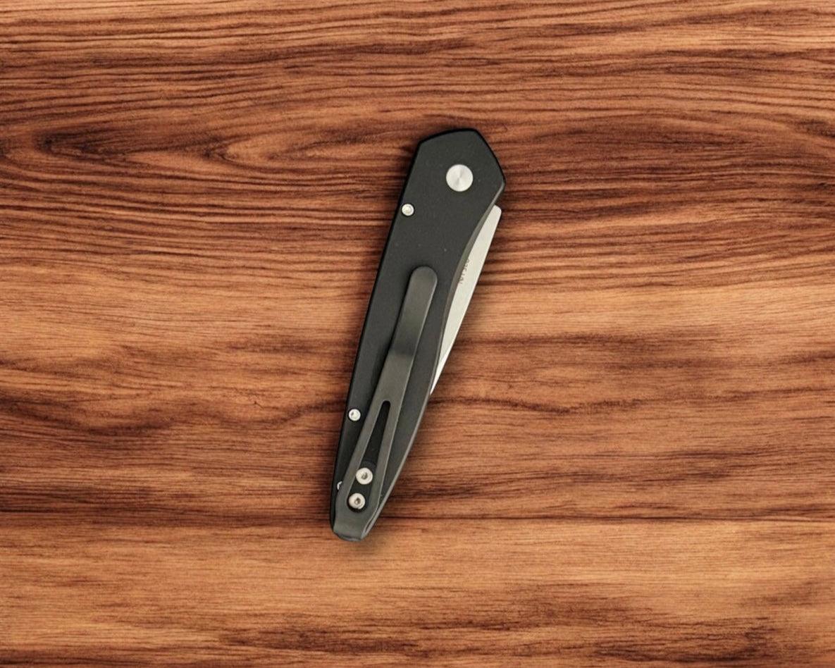 Pro-Tech-Pro-Tech Newport AUTO - Black Handle - Stonewash s35vn Blade - Satin Hardware-5-Urban Cutlery