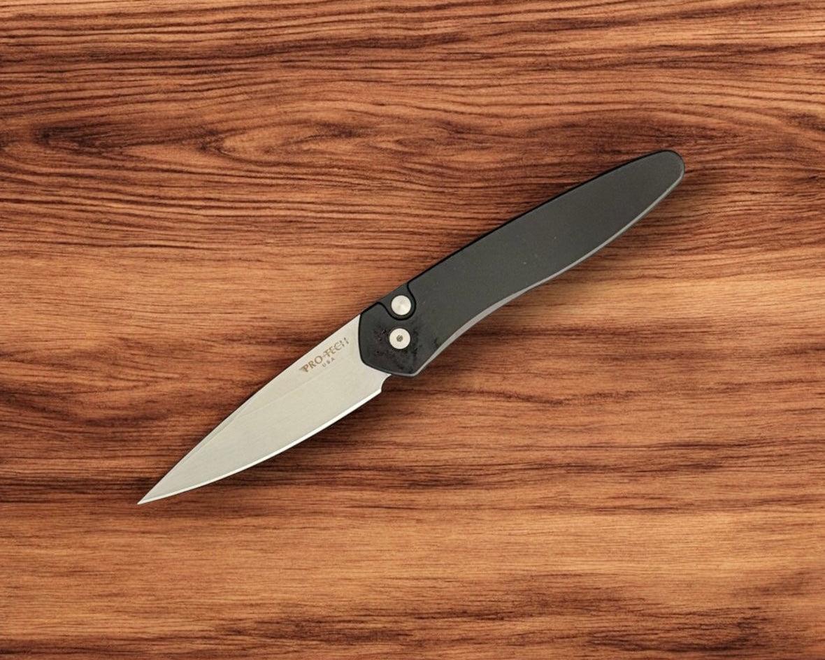 Pro-Tech-Pro-Tech Newport AUTO - Black Handle - Stonewash s35vn Blade - Satin Hardware-Urban Cutlery