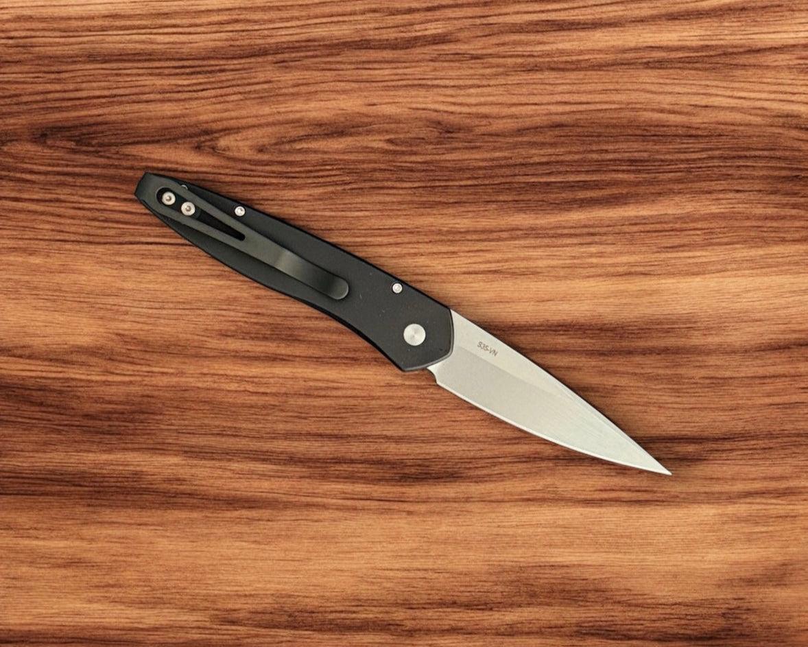 Pro-Tech-Pro-Tech Newport AUTO - Black Handle - Stonewash s35vn Blade - Satin Hardware-Urban Cutlery