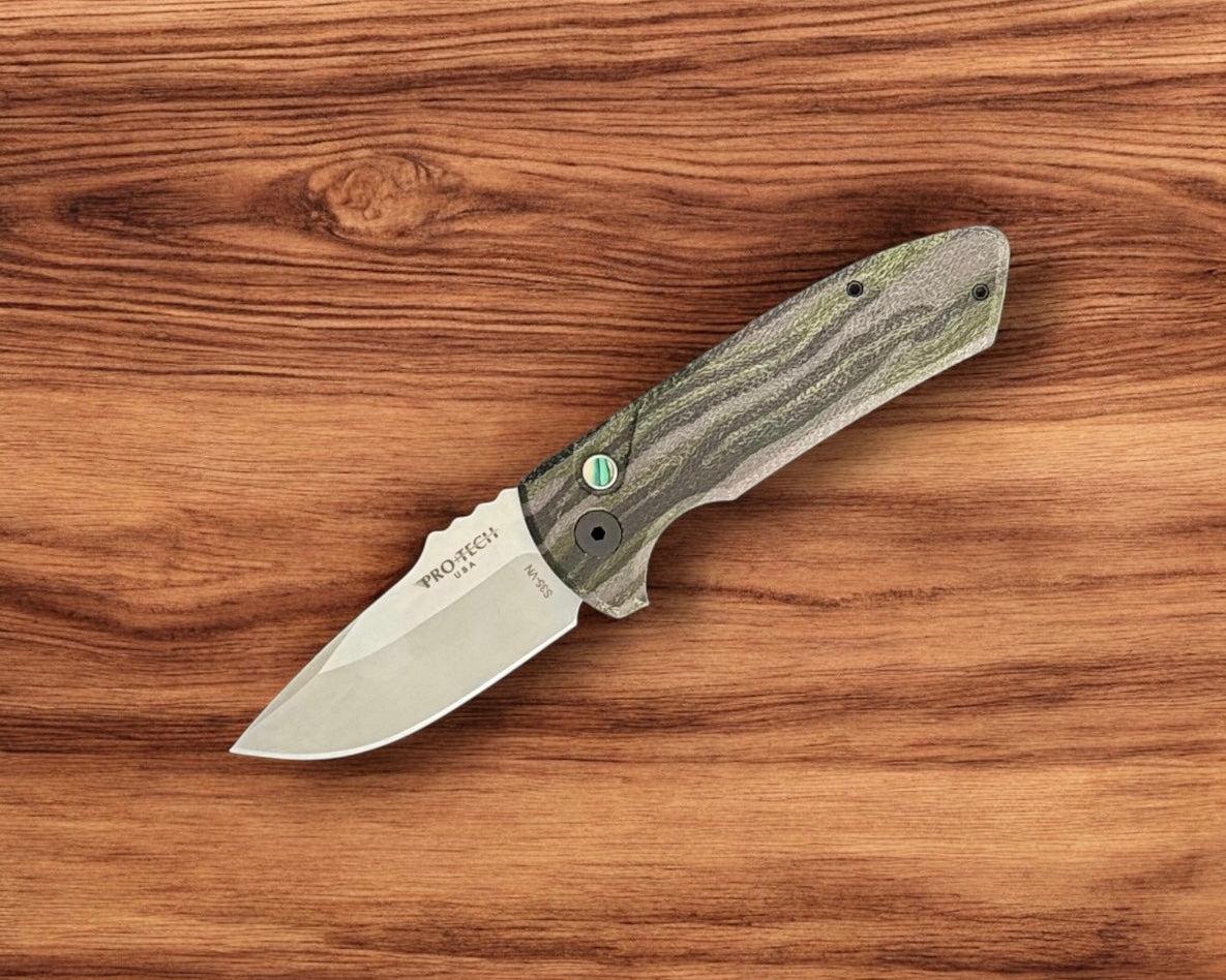 Pro-Tech-Pro-Tech SBR AUTO - Custom Unique Micarta Handle - s35vn Blade - Unique Button #2-Urban Cutlery