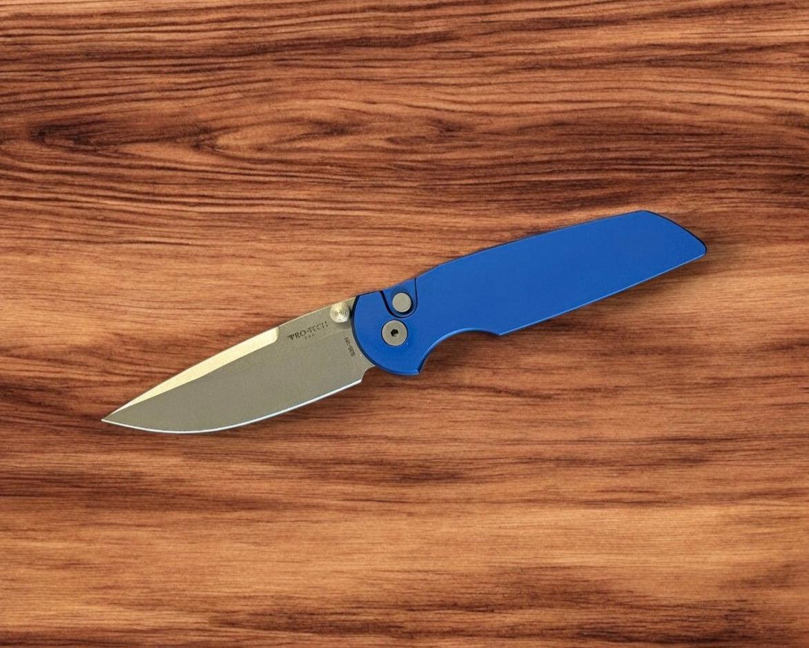 Pro-Tech-Pro-Tech TR-3 INTEGRITY Manual - Blue Handle - Stonewash S35vn Blade - Blasted Hardware-Urban Cutlery