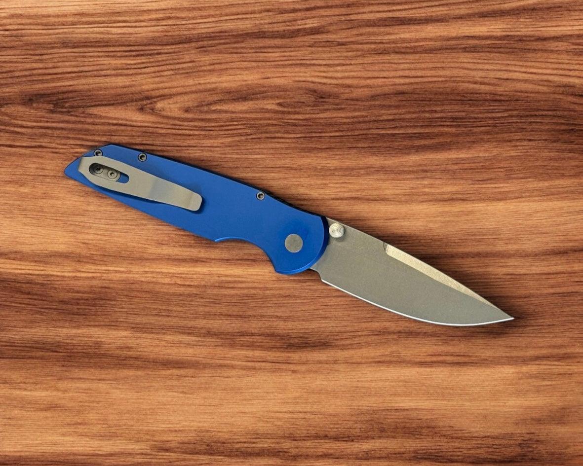 Pro-Tech-Pro-Tech TR-3 INTEGRITY Manual - Blue Handle - Stonewash S35vn Blade - Blasted Hardware-Urban Cutlery