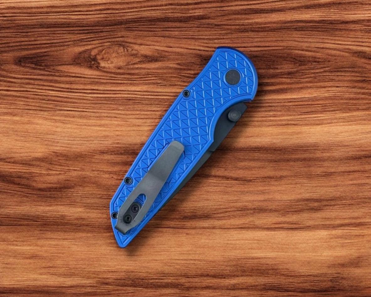 Pro-Tech-Pro-Tech TR-3 INTEGRITY Manual - Relic Textured Blue Handle - DLC Black S35vn Blade - Black Wide Deep Carry Clip-Urban Cutlery