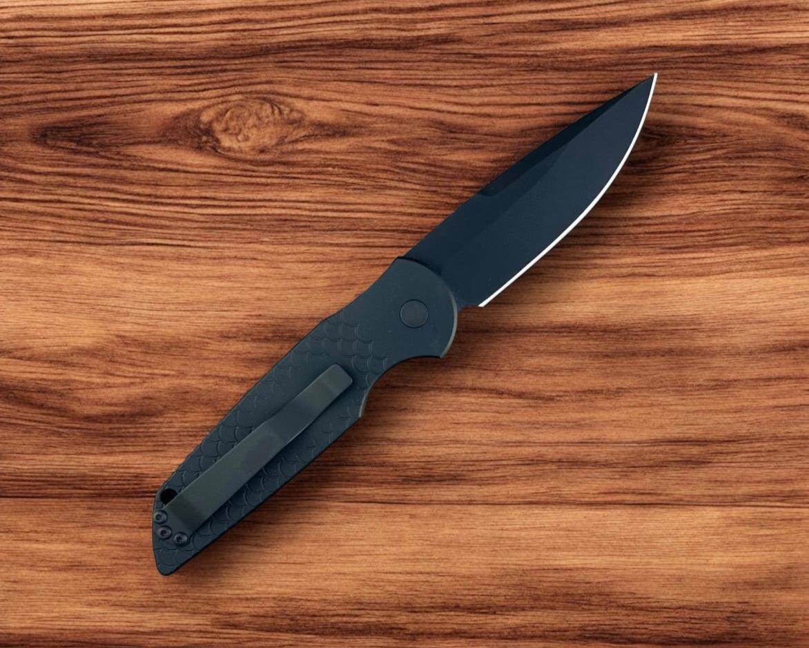 Pro-Tech-Pro-Tech TR-3 X1 Operator Auto - OPERATOR - Black "Fish Scale" Handle - Sterile Black 154cm Blade - Tritium Button-Urban Cutlery