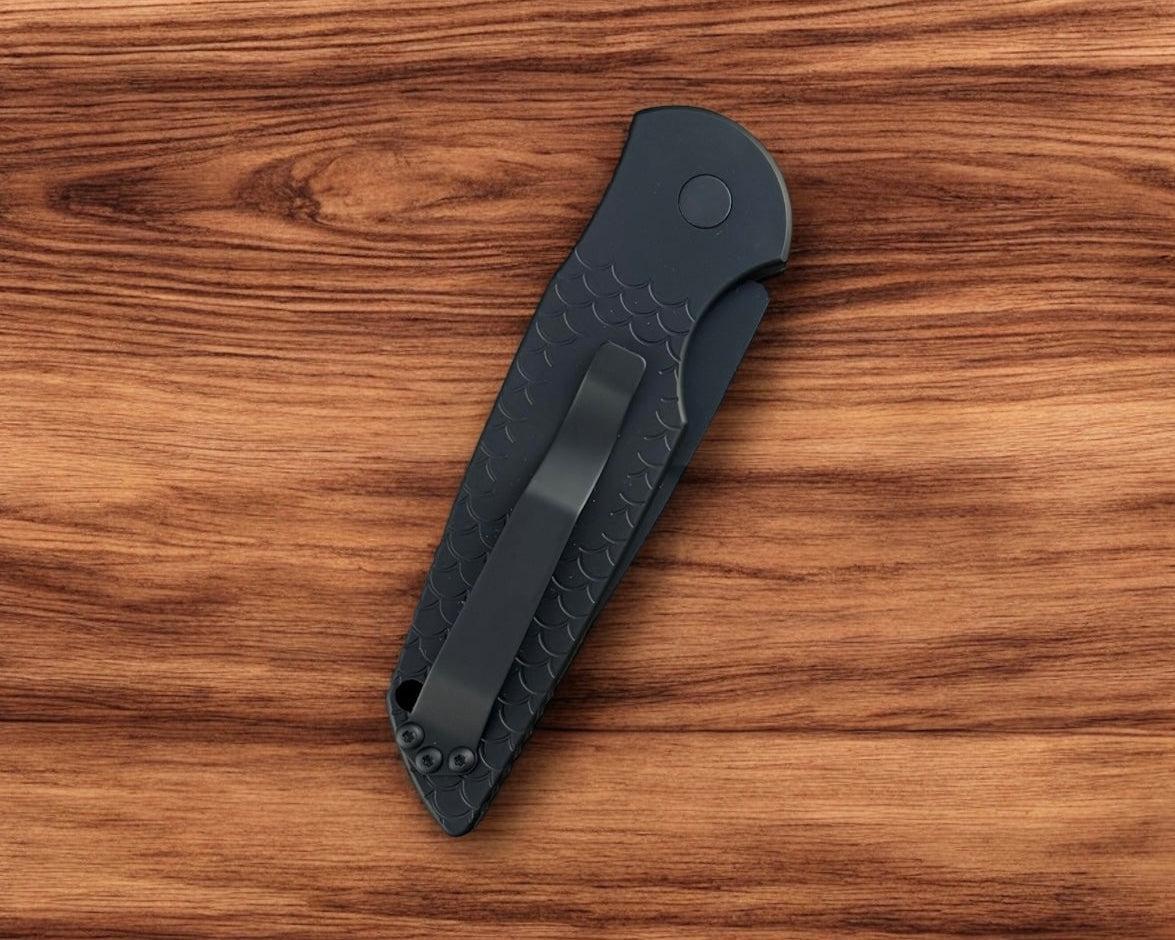 Pro-Tech-Pro-Tech TR-3 X1 Operator Auto - OPERATOR - Black "Fish Scale" Handle - Sterile Black 154cm Blade - Tritium Button-Urban Cutlery