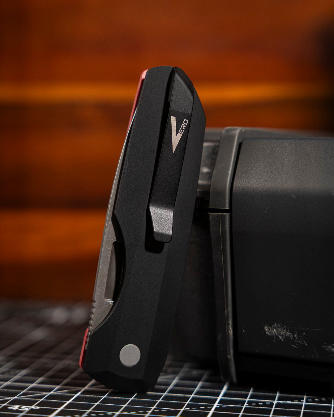 Pro-Tech-Pro-Tech VERO1211-AW.Red.Linen Vero Synapse Auto - Black Aluminum and Red Linen Micarta Handle - Acid Washed Magnacut Blade - Blasted Hardware - Machined Ti Clip-5-Urban Cutlery