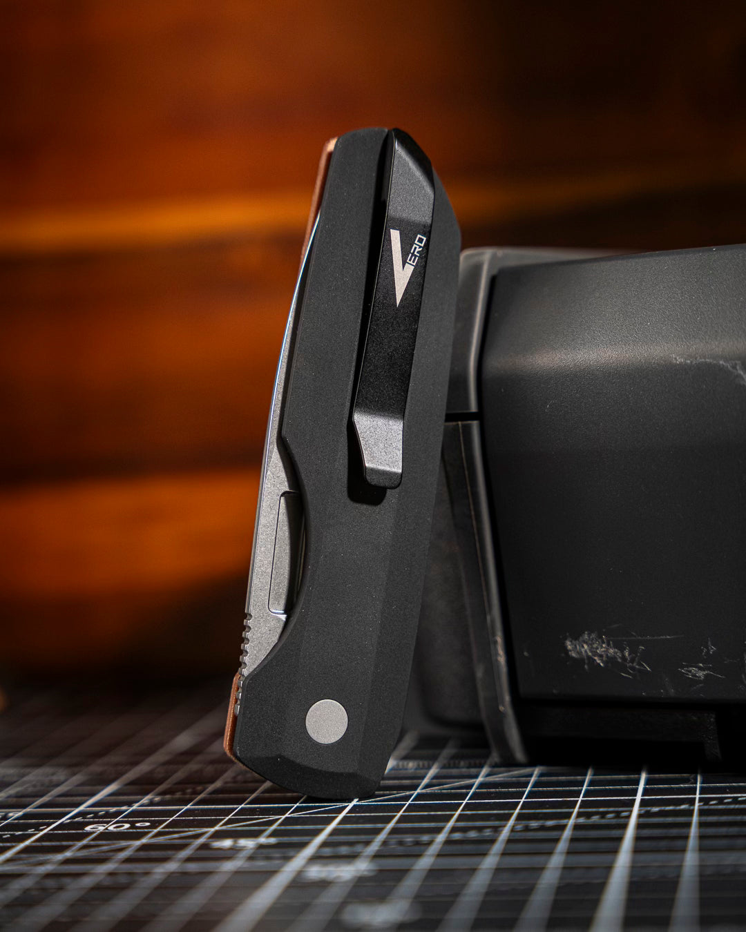 Pro-Tech-Pro-Tech VERO1211-NATURAL.Linen Vero Synapse Auto - Black Aluminum and Natural Linen Micarta Handle - Stonewash Magnacut Blade - Blasted Hardware - Machined Ti Clip-5-Urban Cutlery