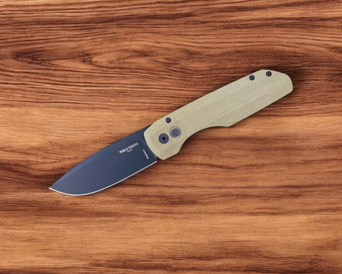 Pro-Tech-Pro-Tech Vero Synapse Auto - Black Aluminum and Green Linen Micarta Handle - DLC Black Magnacut Blade - Black Hardware - Black Signature Vero Clip-Urban Cutlery