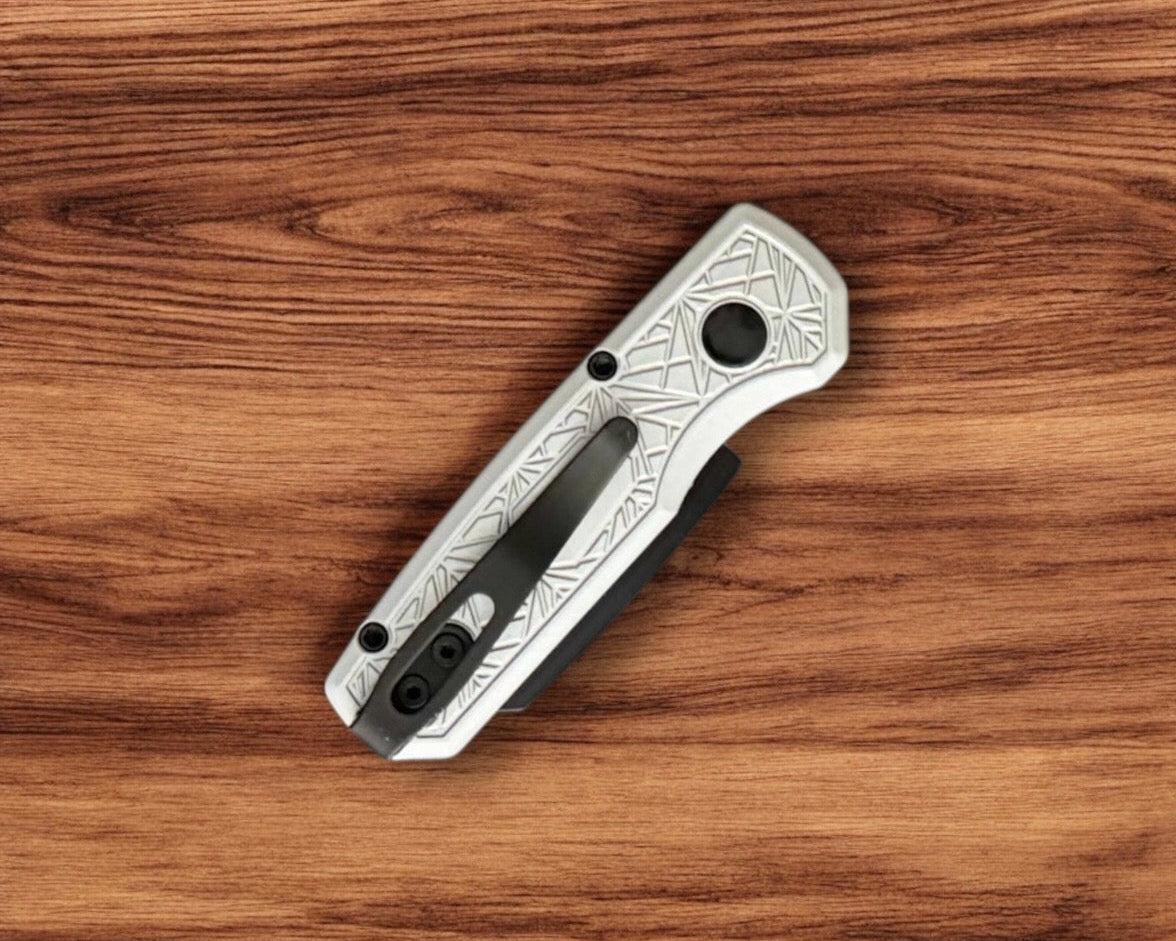 Pro-Tech-Protech R5203.Grey Nexus Runt AUTO - "Nexus" Textured Grey Handle - DLC Black 20CV Reverse Tanto Blade - Black Hardware-Urban Cutlery