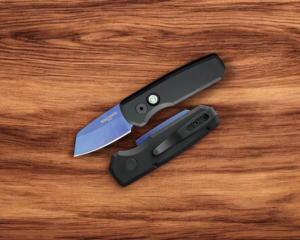 Pro-Tech-Protech R5203.SB Runt AUTO - Black Handle - Sapphire 20CV Reverse Tanto Blade - Abalone Button-Urban Cutlery