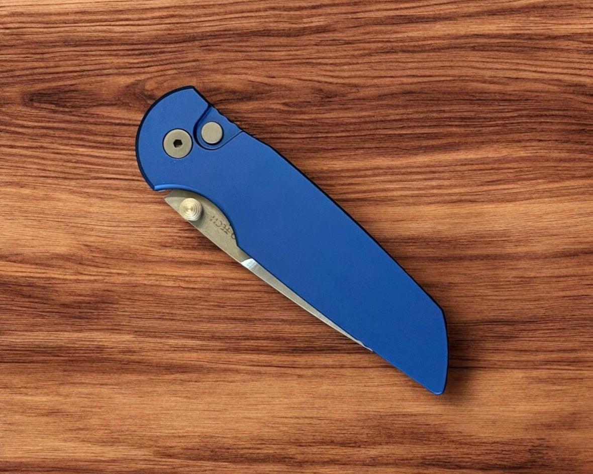 Pro-Tech TR-3 INTEGRITY Manual - Blue Handle - Stonewash S35vn Blade - Blasted Hardware-Pro-Tech-Urban Cutlery & Lifestyle Shoppe