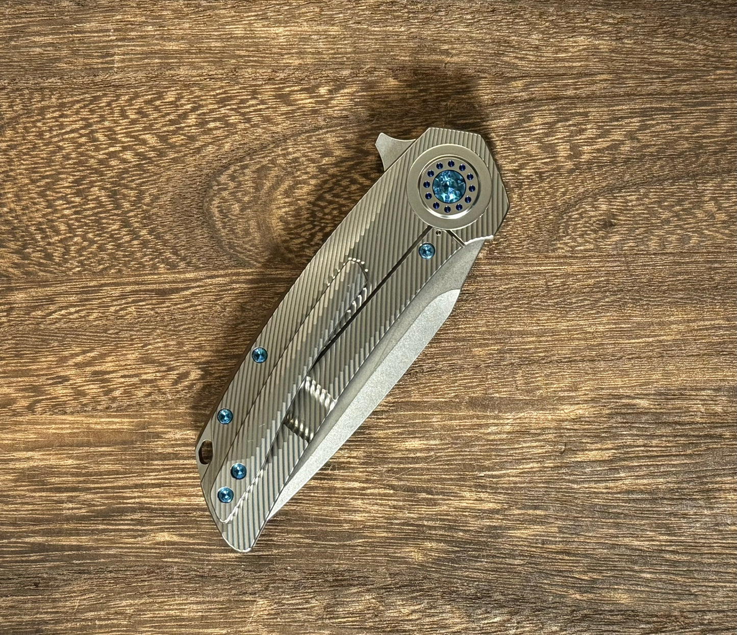 Skiff Workshop-Skiff Made Blades Fugitive, S45VN Blade, Milled Titanium Scales, Ltd Royal Blue Ti Pivot Collar and Hardware, #135-Urban Cutlery