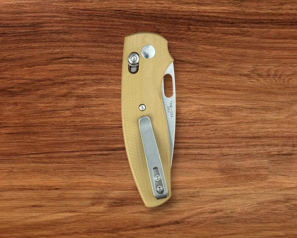 Three Rivers Mfg.-Three Rivers Mfg. (TRM) Bulldog - COYOTE BROWN G10 3D Contoured SMOOTH Handles - 20CV Blade-Urban Cutlery
