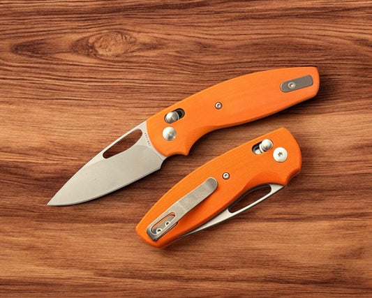 Three Rivers Mfg.-Three Rivers Mfg. (TRM) Bulldog Rev B - G10 HUNTER ORANGE 3D CONTOURED SMOOTH Handles - 20CV Blade-Urban Cutlery