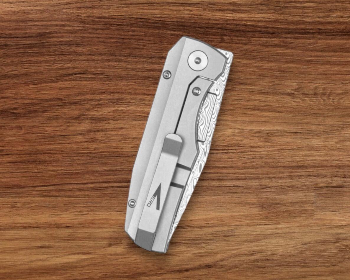 Vero Engineering-Vero Engineering Nova Mini - Raw Titanium Handle - Damasteel Blade-Urban Cutlery