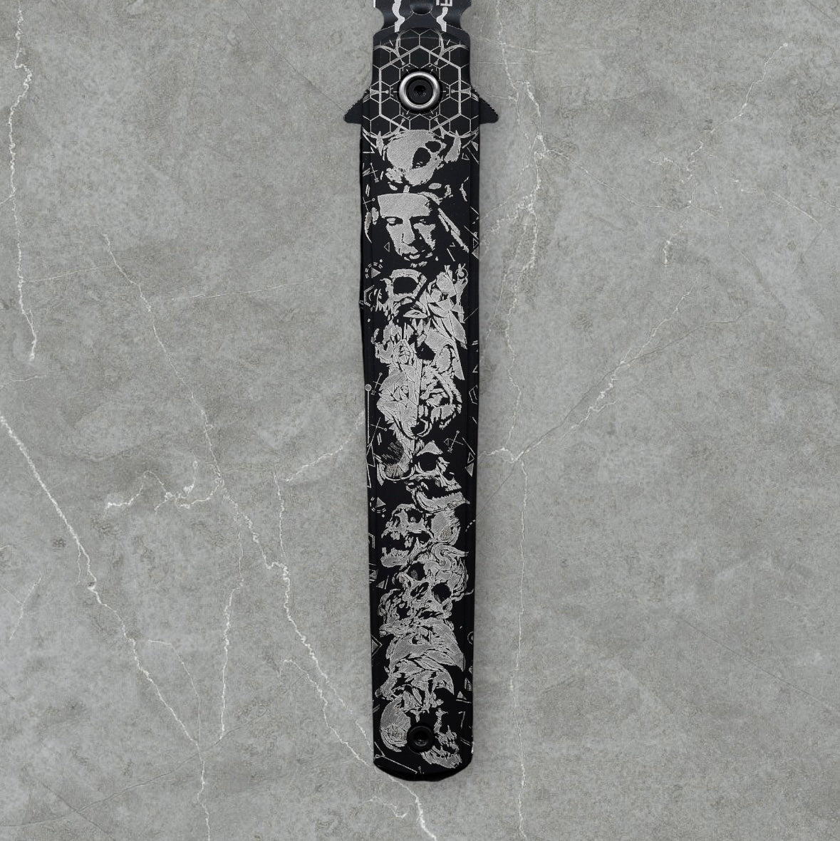 Zieba Knives-Zieba NINE WOLF Dagger - Black Ti Handle w/ "Wolf" Characters - Magnacut Dagger Blade - Brass Skulls Spacer - Ti Devil Tail Clip #4792-Urban Cutlery