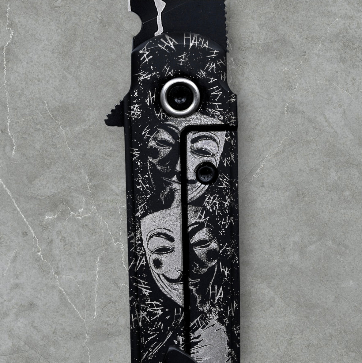 Zieba Knives-Zieba NINE WOLF Harpoon - Black Ti Handle w/ "Wolf" Characters - Magnacut Harpoon Blade - Brass Skulls Spacer - Ti Devil Tail Clip #4798-Urban Cutlery