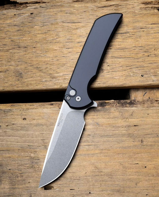 Pro-Tech Mordax (MX101) - Black Handle - Stonewash Magnacut Blade - Blasted Mini Deep Carry Clip