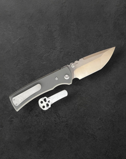 Chaves Knives-Chaves Knives Exclusive Blue Label Redencion 229 - Charcoal Grey Handles - Belt Satin Elmax Tanto Blade-1-Urban Cutlery