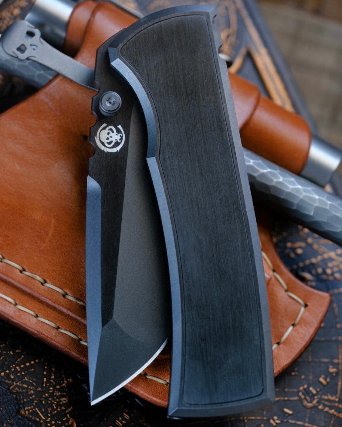 Chaves Knives-Chaves Knives Magnetic Inlay Integral Redencion 229 Frame Lock - Black PVD w/ Satin Flats Titanium Handles w/ Magnetic Inlay - Black PVD M390 Drop Point Blade-4-Urban Cutlery