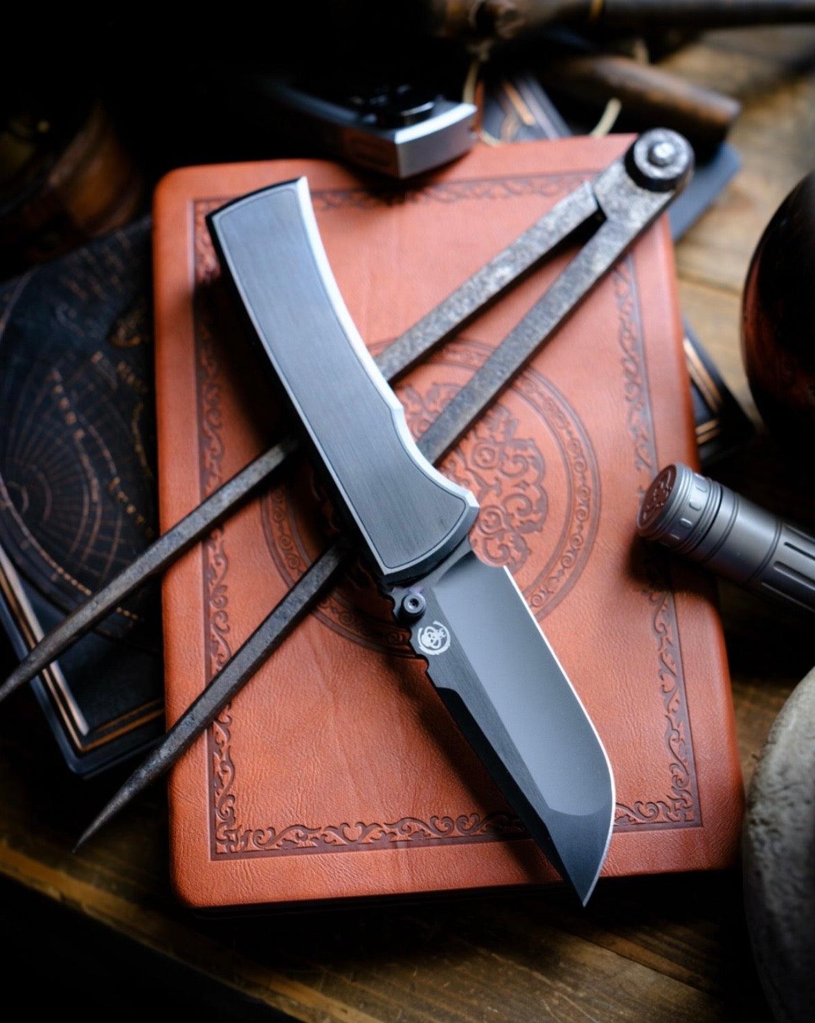 Chaves Knives-Chaves Knives Magnetic Inlay Integral Redencion 229 Frame Lock - Black PVD w/ Satin Flats Titanium Handles w/ Magnetic Inlay - Black PVD M390 Drop Point Blade-5-Urban Cutlery