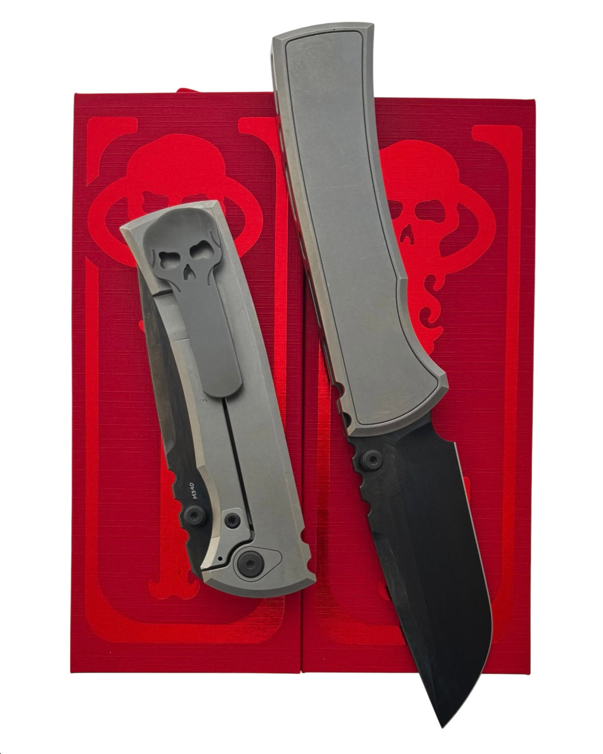 Chaves Knives-Chaves Knives Magnetic Inlay Integral Redencion 229 Frame Lock - Bright Stonewash Titanium Handles w/ Magnetic Inlay - DLC Black M390 Drop Point Blade-1-Urban Cutlery