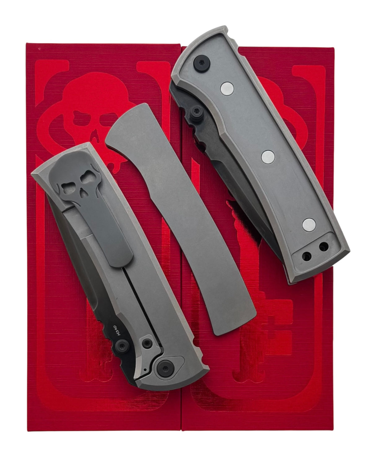 Chaves Knives-Chaves Knives Magnetic Inlay Integral Redencion 229 Frame Lock - Bright Stonewash Titanium Handles w/ Magnetic Inlay - DLC Black M390 Drop Point Blade-2-Urban Cutlery