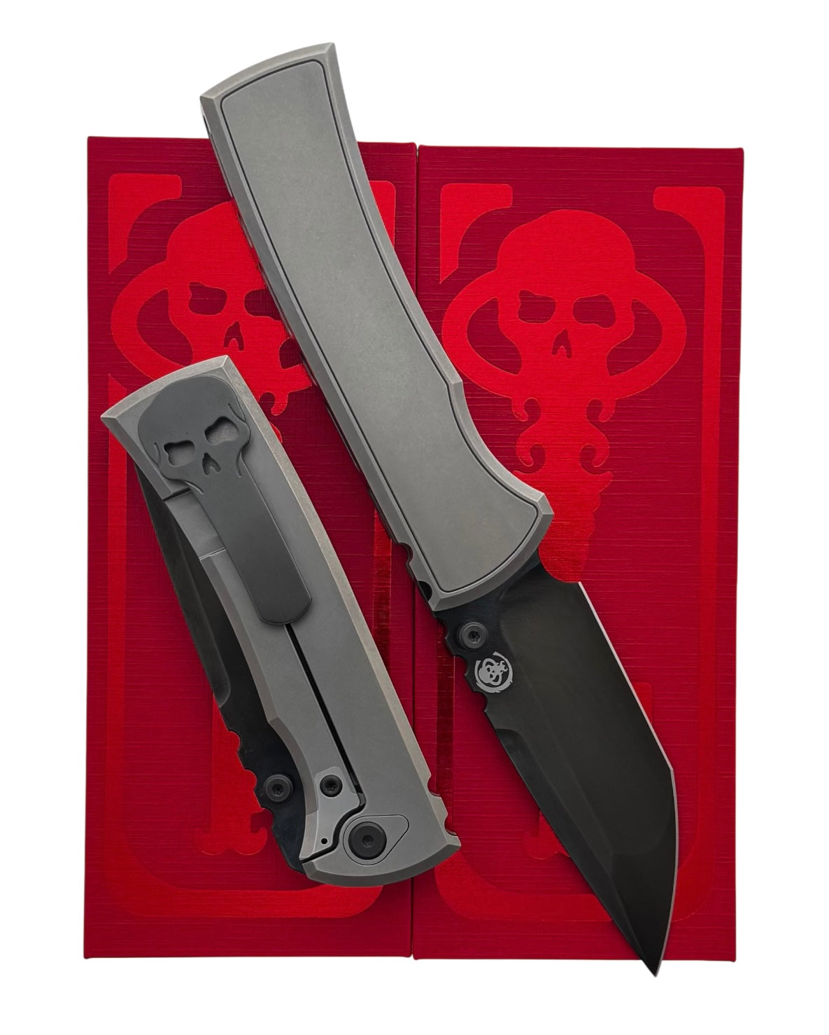 Chaves Knives-Chaves Knives Magnetic Inlay Integral Redencion 229 Frame Lock - Bright Stonewash Titanium Handles w/ Magnetic Inlay - DLC Black M390 Tanto Blade-1-Urban Cutlery