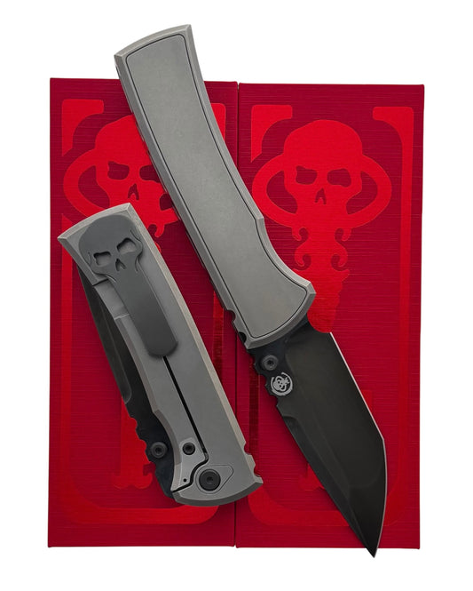 Chaves Knives-Chaves Knives Magnetic Inlay Integral Redencion 229 Frame Lock - Bright Stonewash Titanium Handles w/ Magnetic Inlay - DLC Black M390 Tanto Blade-1-Urban Cutlery