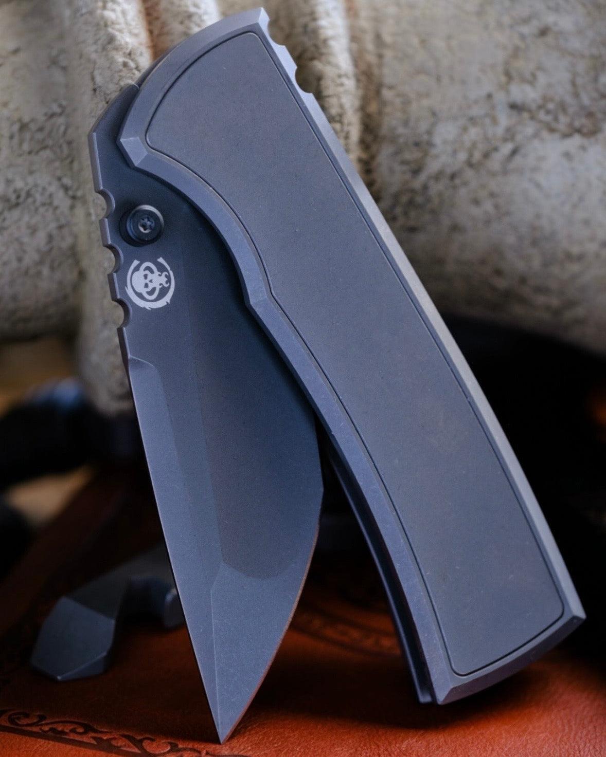 Chaves Knives-Chaves Knives Magnetic Inlay Integral Redencion 229 Frame Lock - Grey PVD Titanium Handles w/ Magnetic Inlay - Grey PVD M390 Tanto Blade-5-Urban Cutlery