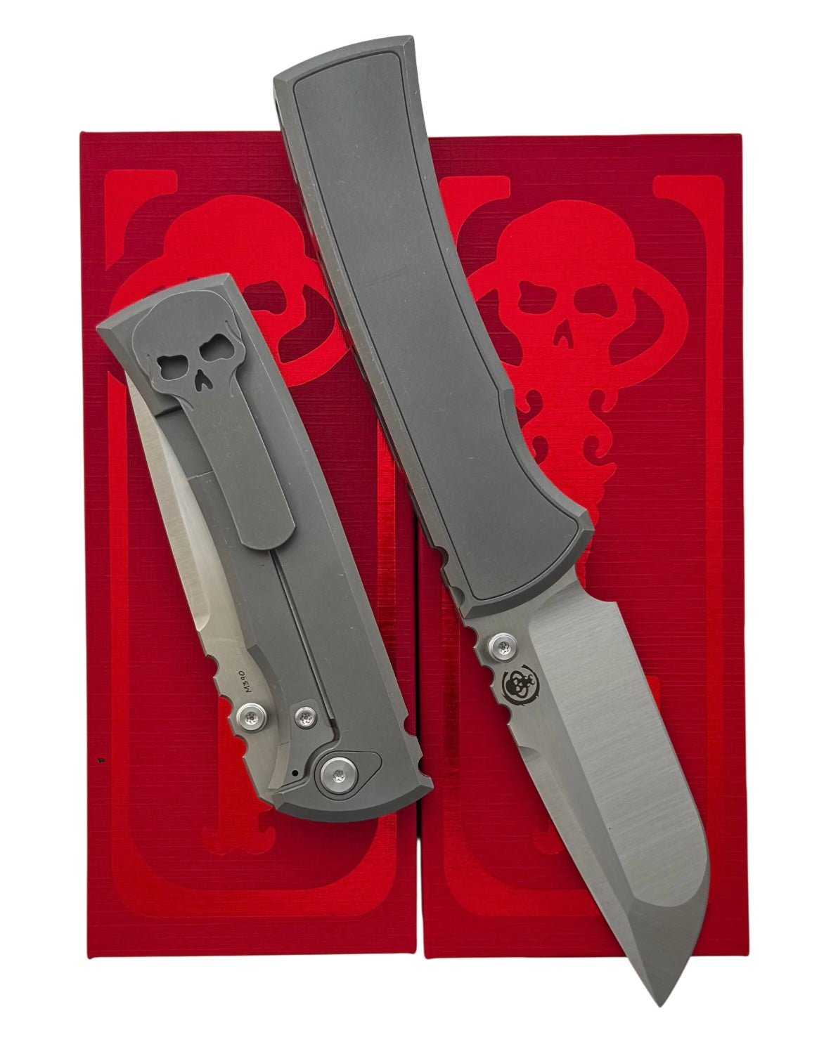 Chaves Knives-Chaves Knives Magnetic Inlay Integral Redencion 229 Frame Lock - Stonewash Titanium Handles w/ Magnetic Inlay - Belt Satin M390 Drop Point Blade-1-Urban Cutlery