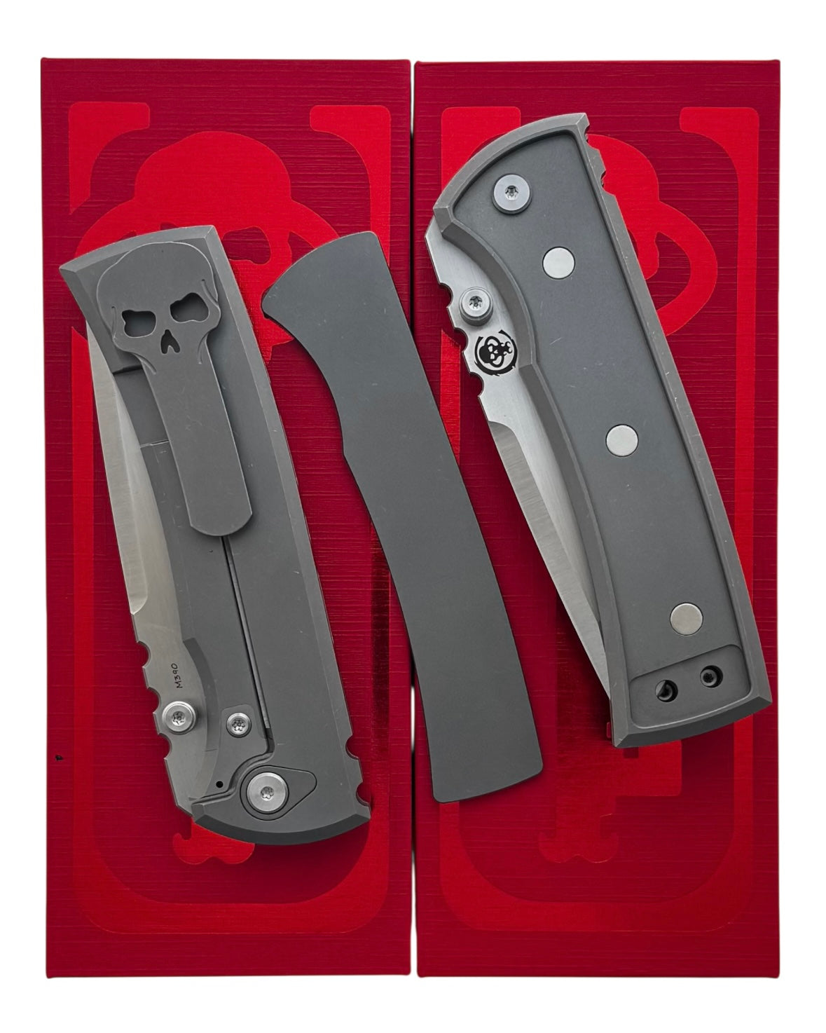 Chaves Knives-Chaves Knives Magnetic Inlay Integral Redencion 229 Frame Lock - Stonewash Titanium Handles w/ Magnetic Inlay - Belt Satin M390 Drop Point Blade-2-Urban Cutlery