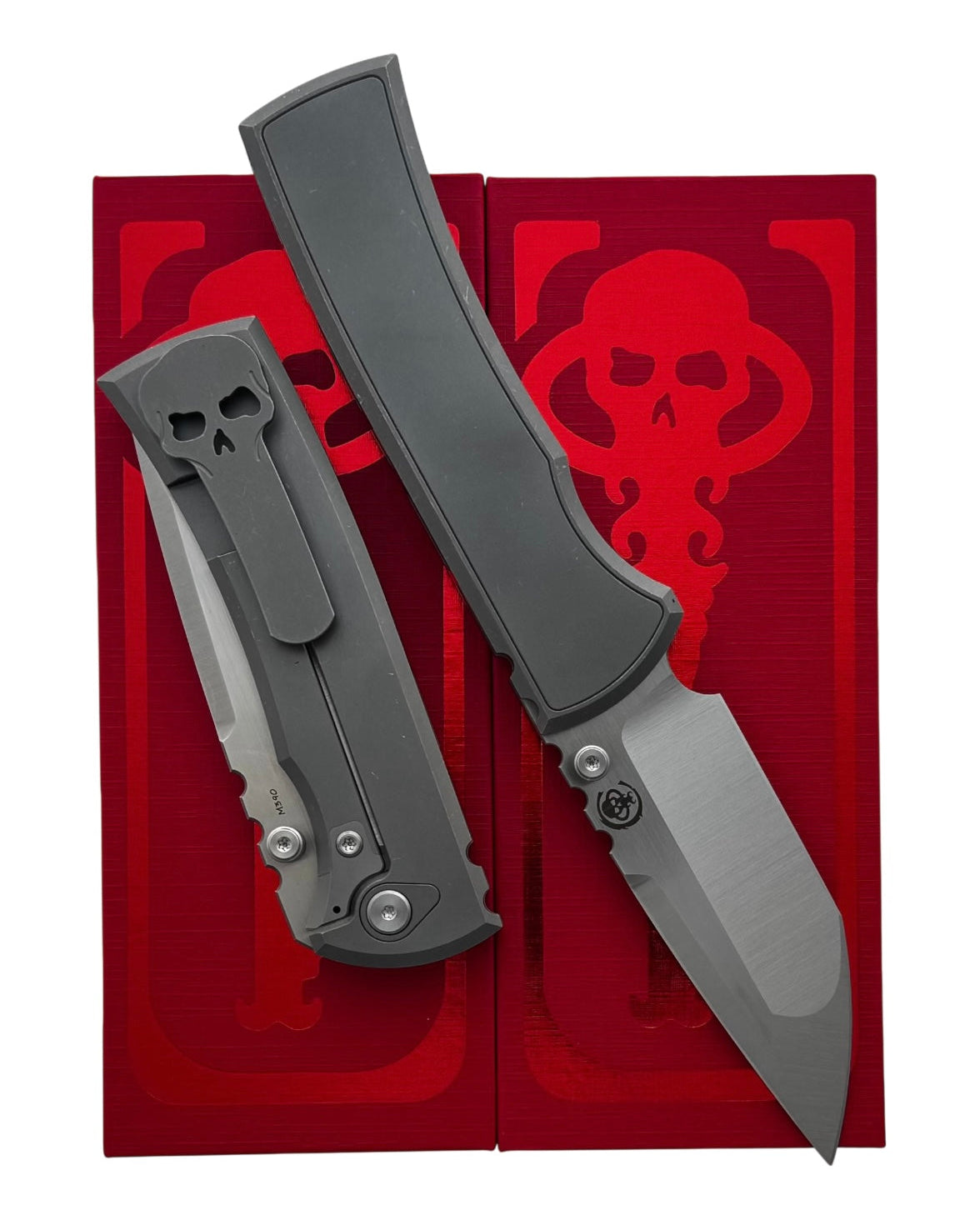 Chaves Knives-Chaves Knives Magnetic Inlay Integral Redencion 229 Frame Lock - Stonewash Titanium Handles w/ Magnetic Inlay - Belt Satin M390 Tanto Blade-1-Urban Cutlery