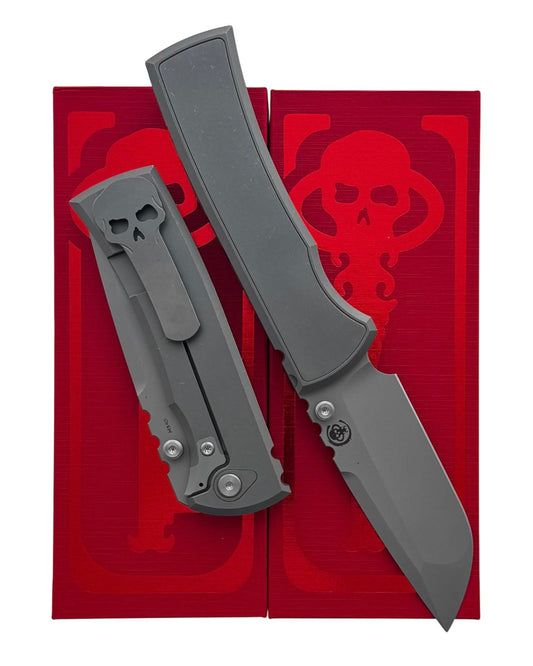 Chaves Knives-Chaves Knives Magnetic Inlay Integral Redencion 229 Frame Lock - Stonewash Titanium Handles w/ Magnetic Inlay - Stonewash M390 Drop Point Blade-1-Urban Cutlery
