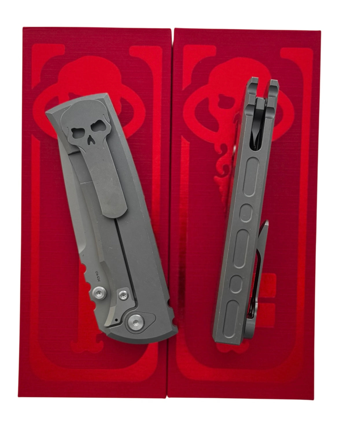 Chaves Knives-Chaves Knives Magnetic Inlay Integral Redencion 229 Frame Lock - Stonewash Titanium Handles w/ Magnetic Inlay - Stonewash M390 Drop Point Blade-3-Urban Cutlery