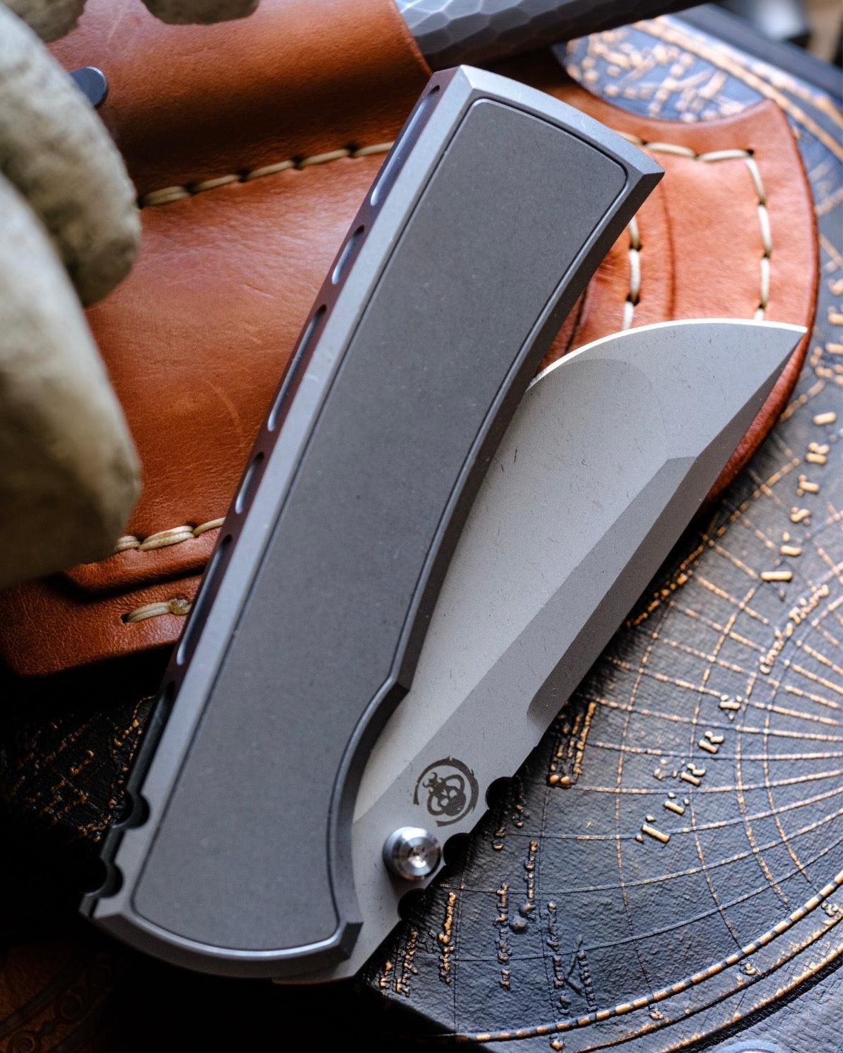 Chaves Knives-Chaves Knives Magnetic Inlay Integral Redencion 229 Frame Lock - Stonewash Titanium Handles w/ Magnetic Inlay - Stonewash M390 Drop Point Blade-4-Urban Cutlery