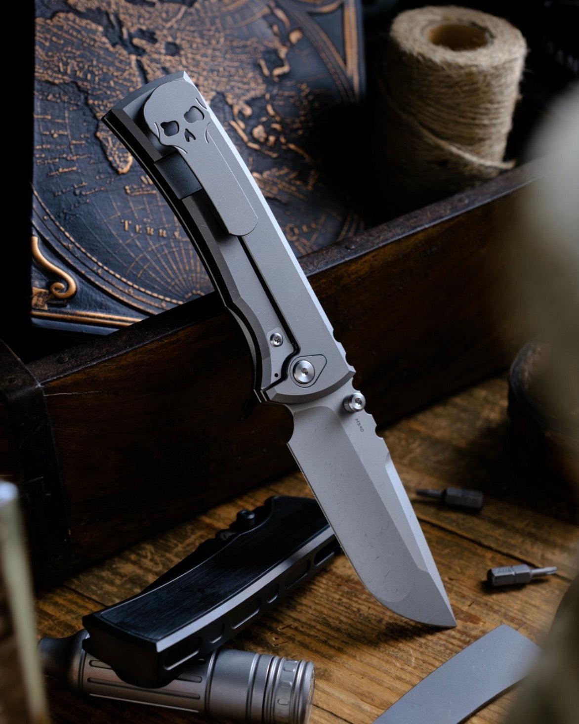 Chaves Knives-Chaves Knives Magnetic Inlay Integral Redencion 229 Frame Lock - Stonewash Titanium Handles w/ Magnetic Inlay - Stonewash M390 Drop Point Blade-6-Urban Cutlery