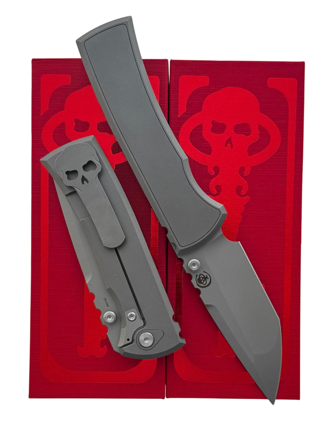 Chaves Knives-Chaves Knives Magnetic Inlay Integral Redencion 229 Frame Lock - Stonewash Titanium Handles w/ Magnetic Inlay - Stonewash M390 Tanto Blade-1-Urban Cutlery