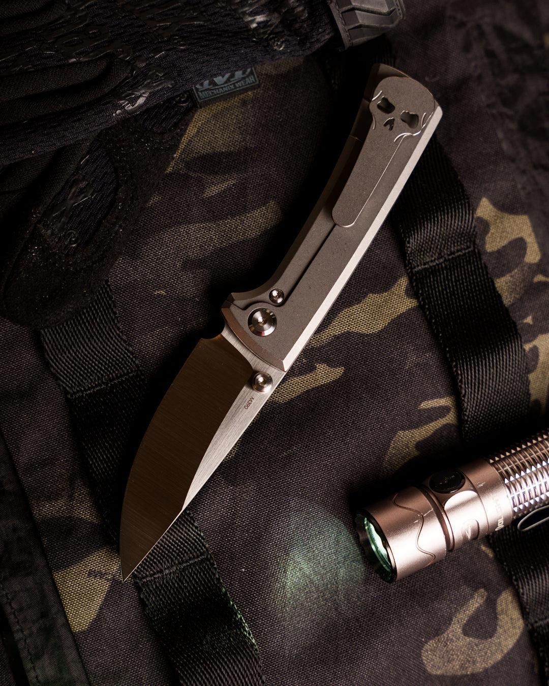 Chaves Knives-Chaves Knives RCK9 Titanium Frame Lock - Stonewash Titanium Handles - Machine Satin M390 Blade-2-Urban Cutlery