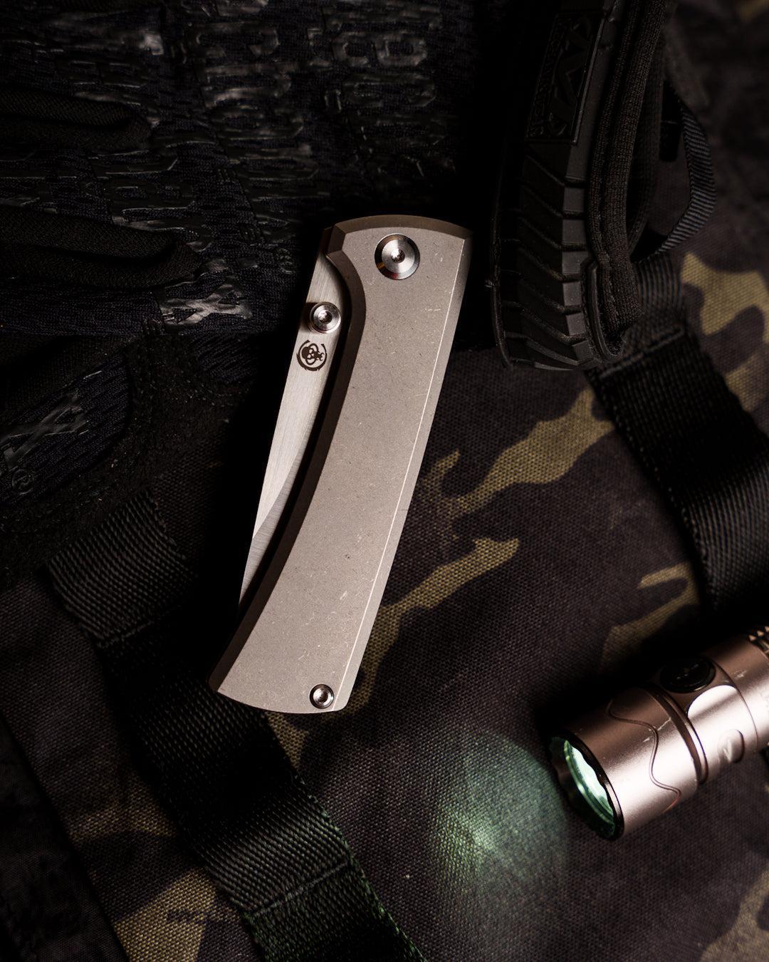 Chaves Knives-Chaves Knives RCK9 Titanium Frame Lock - Stonewash Titanium Handles - Machine Satin M390 Blade-4-Urban Cutlery