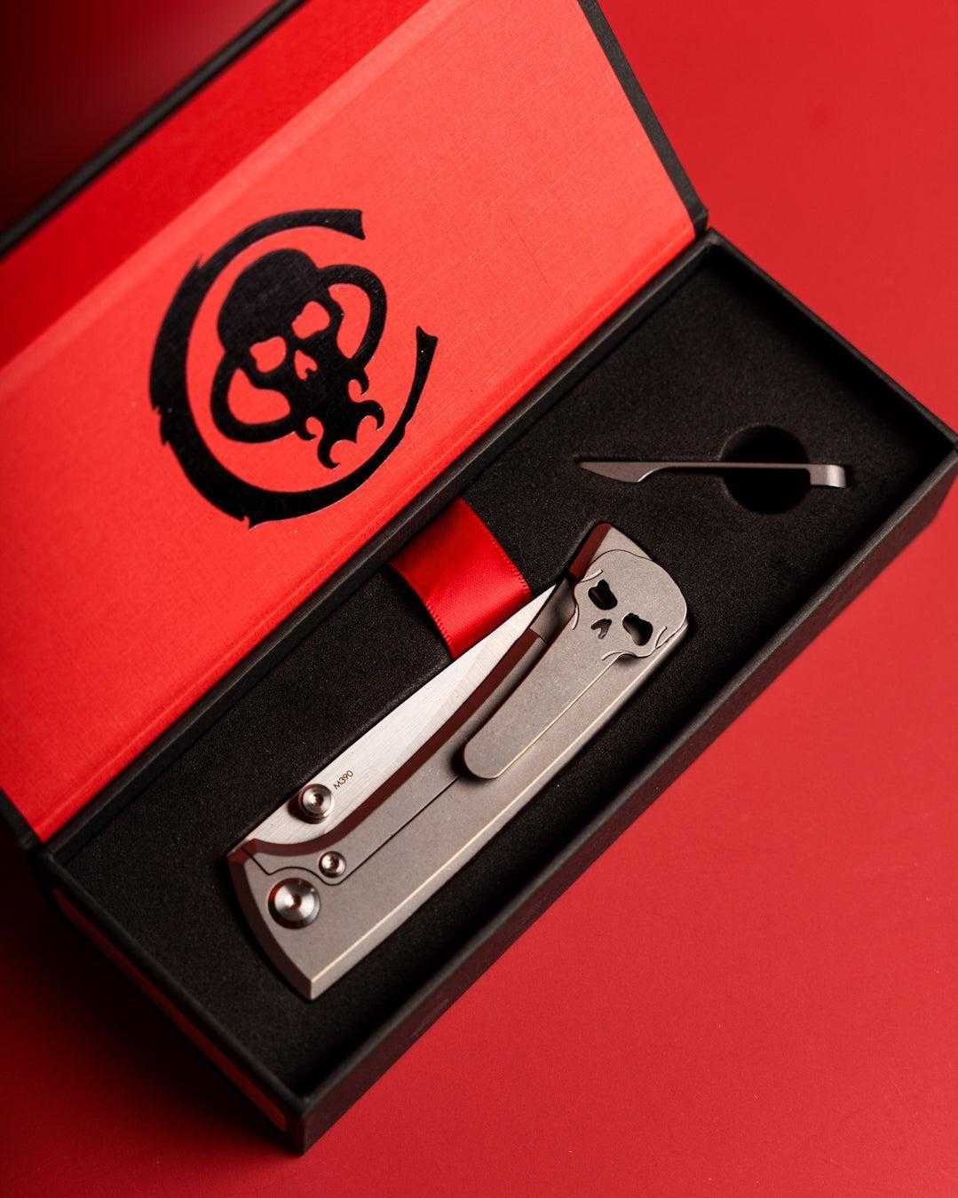 Chaves Knives-Chaves Knives RCK9 Titanium Frame Lock - Stonewash Titanium Handles - Machine Satin M390 Blade-5-Urban Cutlery