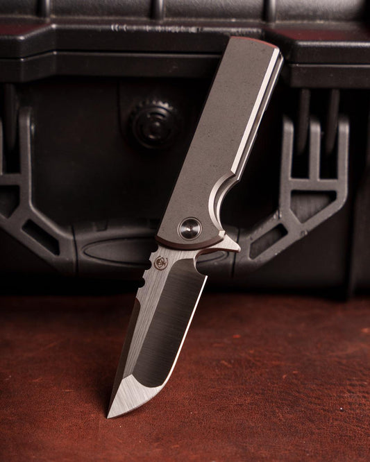 Chaves Knives-Chaves Knives T.A.K. Integral Frame Lock - Stonewash Titanium Handles - Belt Satin M390 Blade-1-Urban Cutlery
