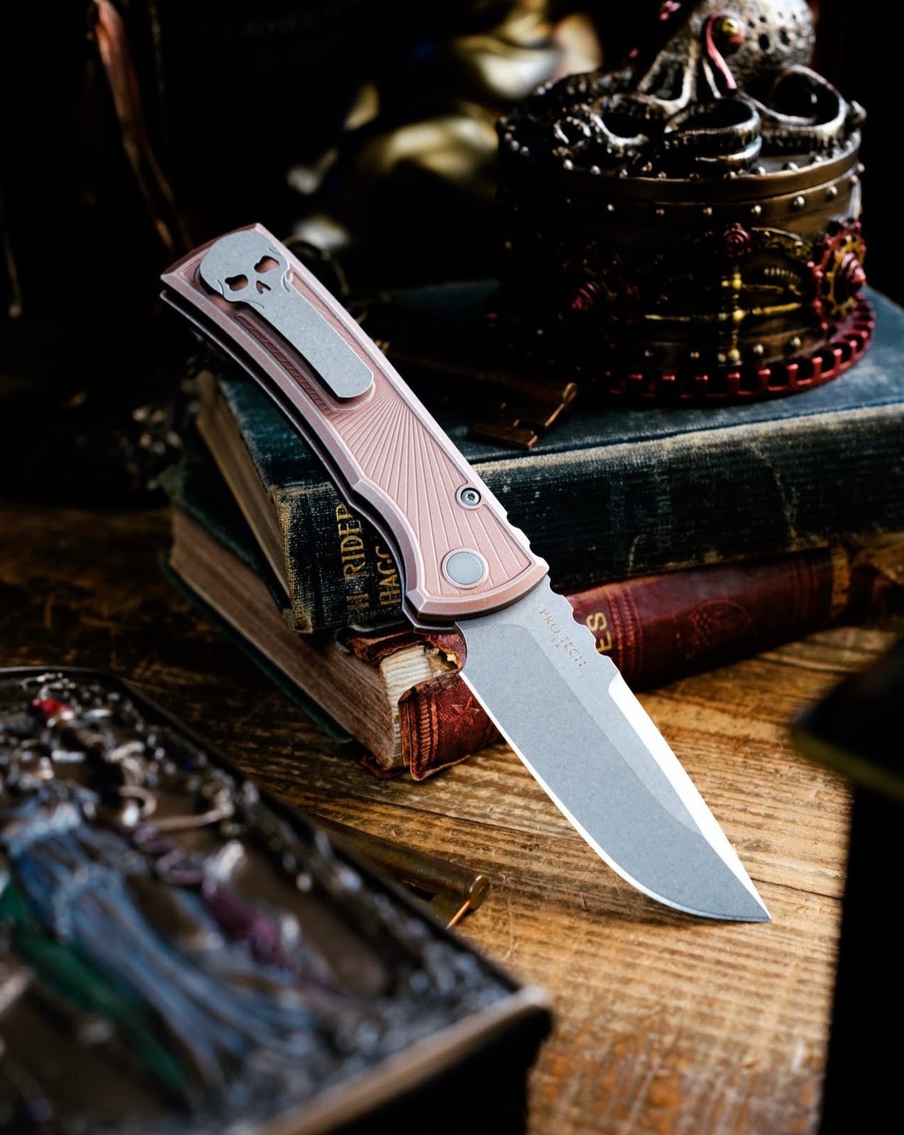 Chaves Knives-Chaves x Pro-Tech 229 Redencion Auto - Battle Worn FDE Key Milled Handles - Battle Worn Drop Point S35vn Blade-2-Urban Cutlery