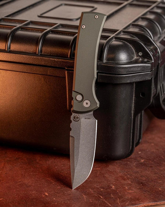 Chaves Knives-Chaves x Pro-Tech 229 Redencion Auto - Green Handles - Stonewash Drop Point S35vn Blade-1-Urban Cutlery