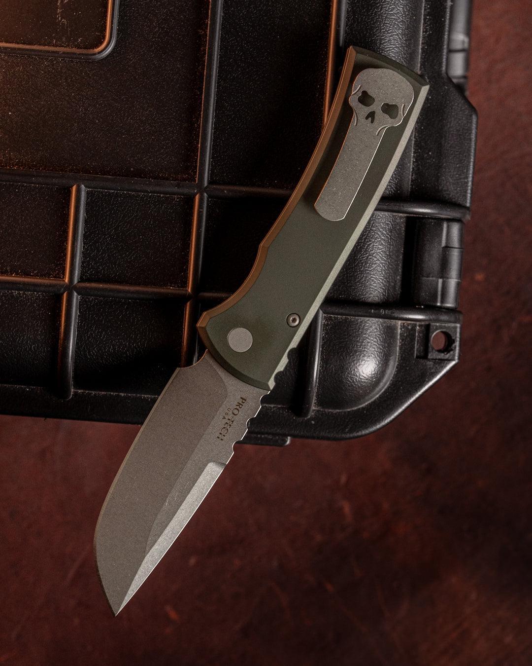 Chaves Knives-Chaves x Pro-Tech 229 Redencion Auto - Green Handles - Stonewash Drop Point S35vn Blade-2-Urban Cutlery