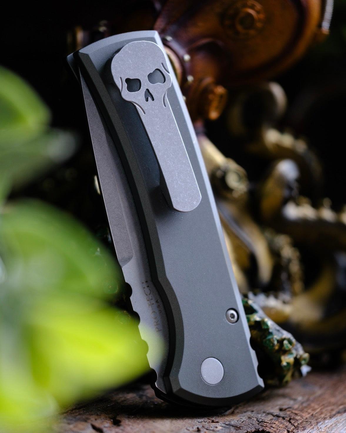 Chaves Knives-Chaves x Pro-Tech 229 Redencion Auto - Green Handles - Stonewash Drop Point S35vn Blade-8-Urban Cutlery