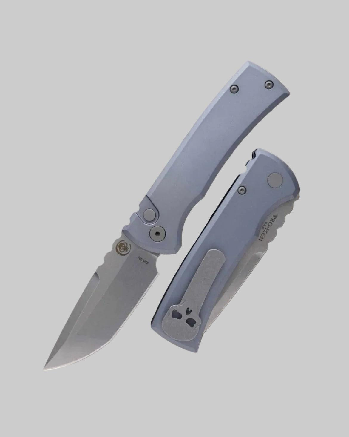 Chaves Knives-Chaves x Pro-Tech 229 Redencion Auto - Grey Handles - Stonewash Tanto S35vn Blade-1-Urban Cutlery