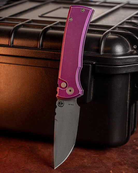 Chaves Knives-Chaves x ProTech 229 Redencion Auto - Battle Worn Purple Handles - Battle Worn Stonewash S35vn Blade-Folding Knife-Urban Cutlery