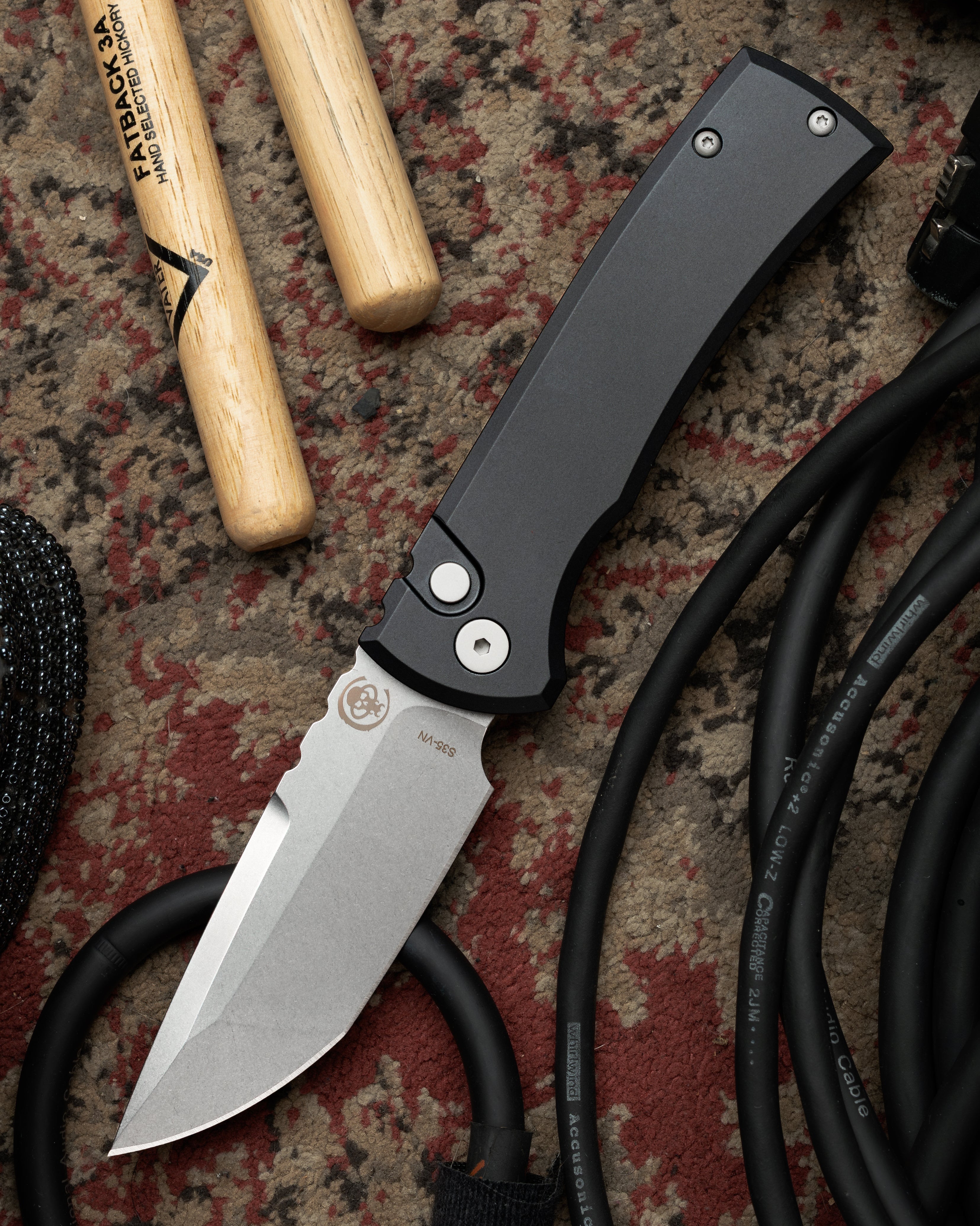 Chaves Knives-Chaves x ProTech 229 Redencion Auto - Black Handles - Stonewash Tanto S35vn Blade-1-Urban Cutlery