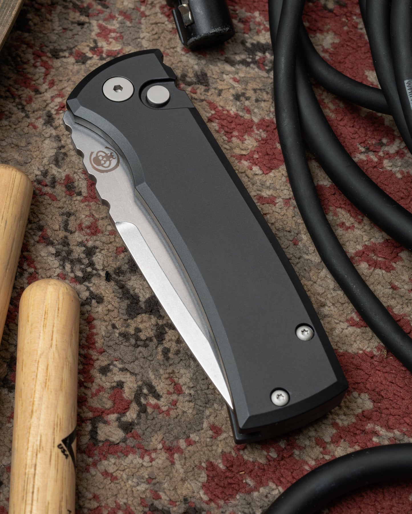 Chaves Knives-Chaves x ProTech 229 Redencion Auto - Black Handles - Stonewash Tanto S35vn Blade-3-Urban Cutlery